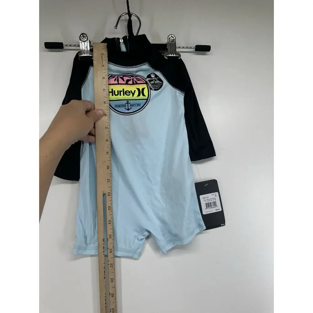 Hurley Nike Dri Fit UPF 50+ OnePiece Rashguard Swimsuit Baby Boy Light Blue‎ 6m